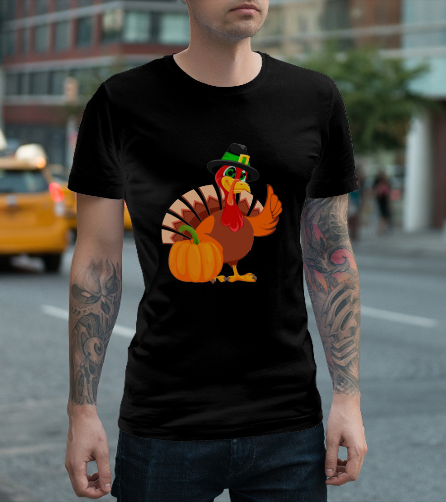 Thanksgiving Turkey Day Pilgrim Hat and Pumpkin T-Shirt