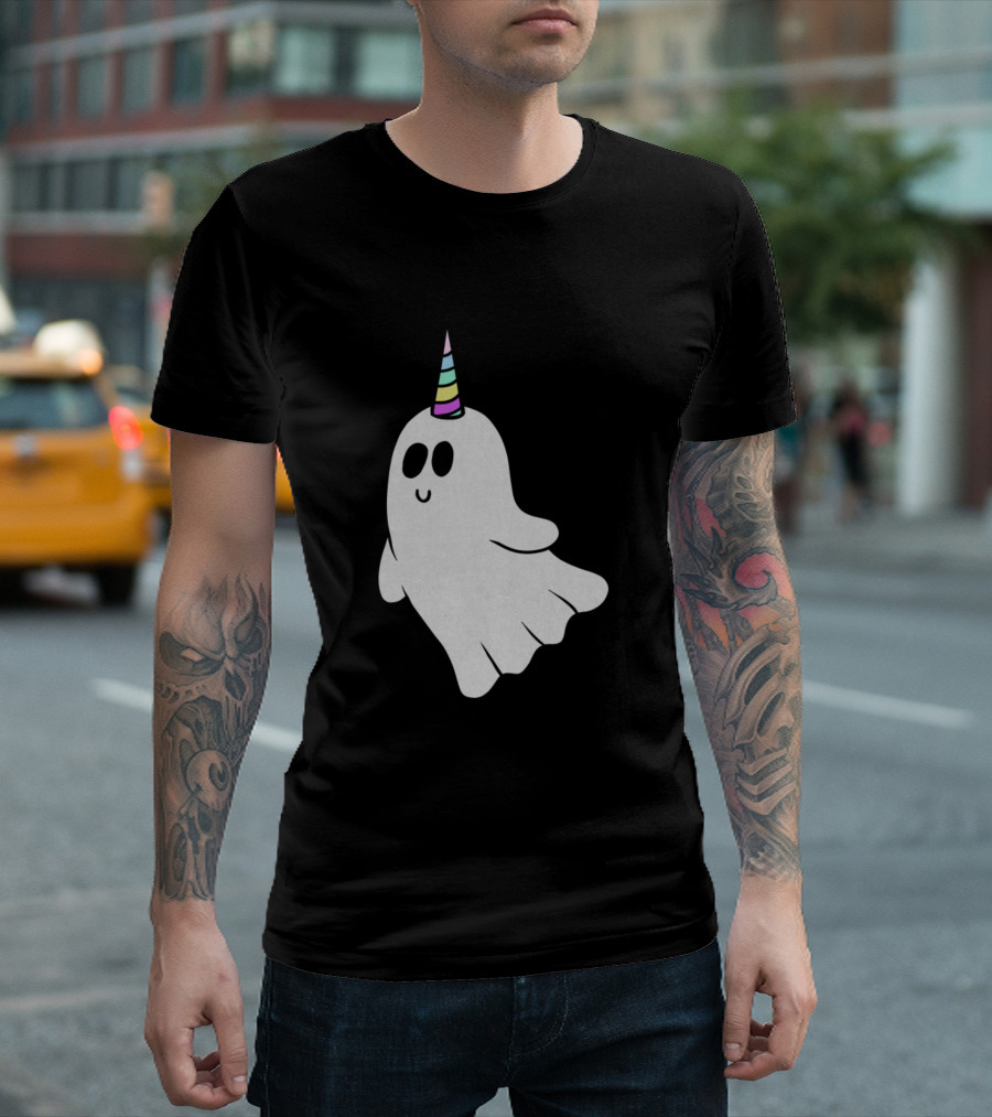 Unicorn Ghost Multicolor Horn Cute Smiling Specter T-Shirt