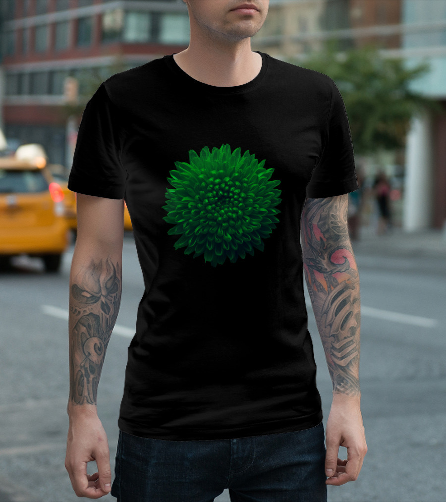 Wild Green Chrysanthemum Flower Radiant Burst T-Shirt