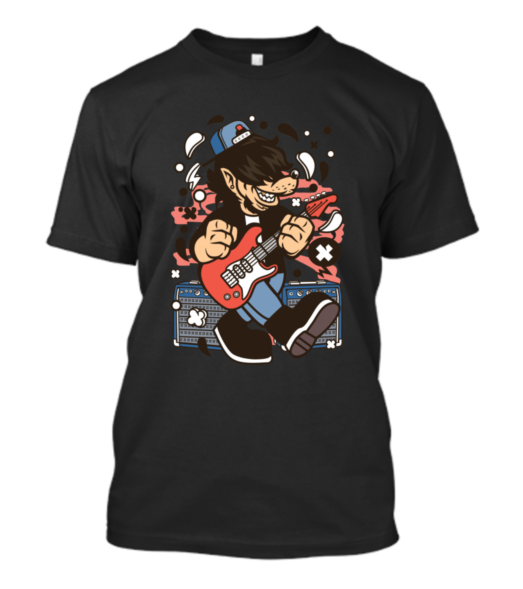 Wolf Rocker Guitar Vibe With Amp And Hat T-Shirt