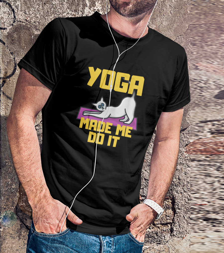 YOGA MADE ME DO IT Cat Pose On Purple Mat T-Shirt