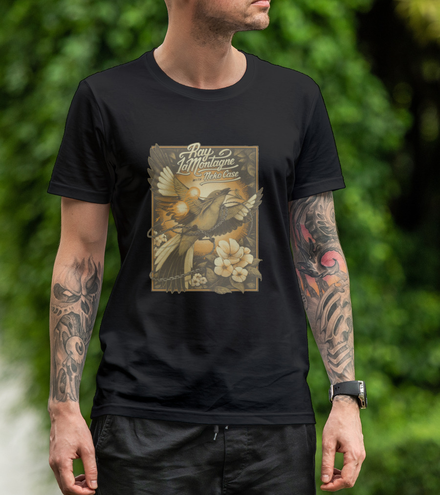 Ray LaMontagne With Neko Case Bird Flower T-Shirt