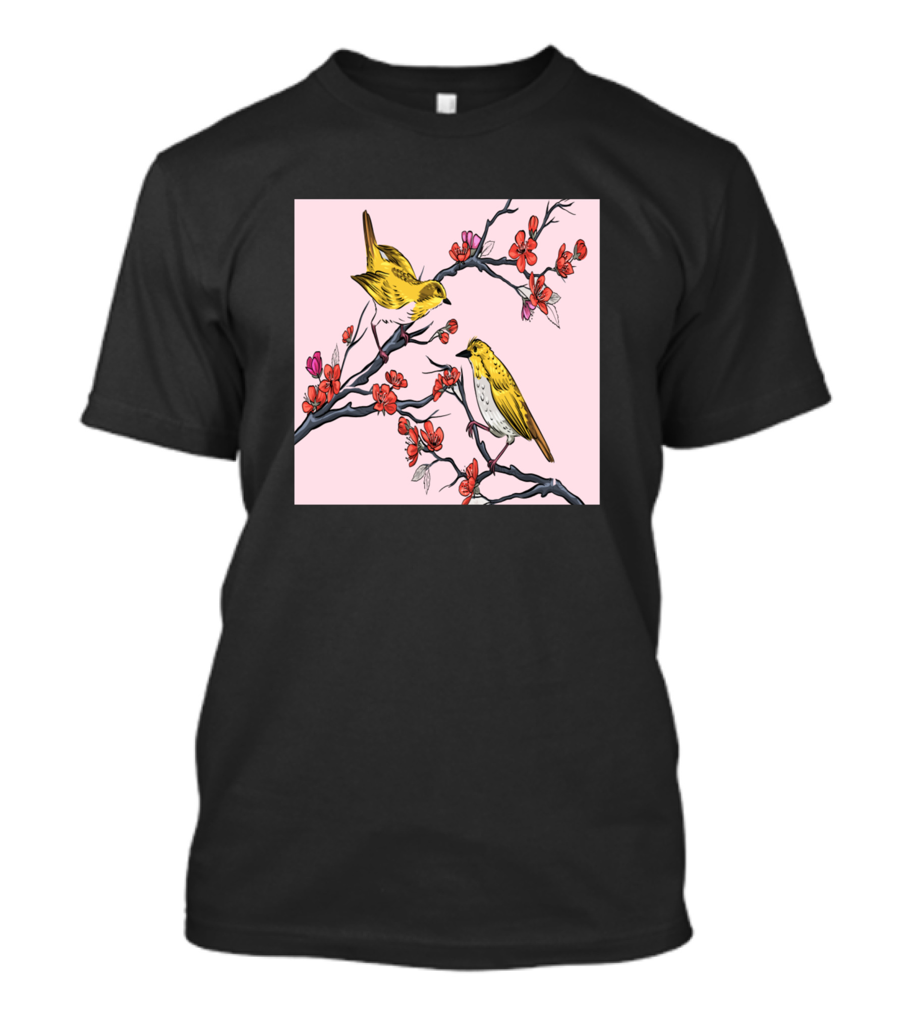 Botanical Asian Birds With Floral Blossoms T-Shirt