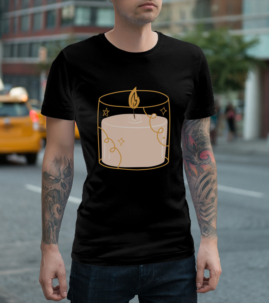 Candle in Glass with Stars and Swirls T-Shirt
