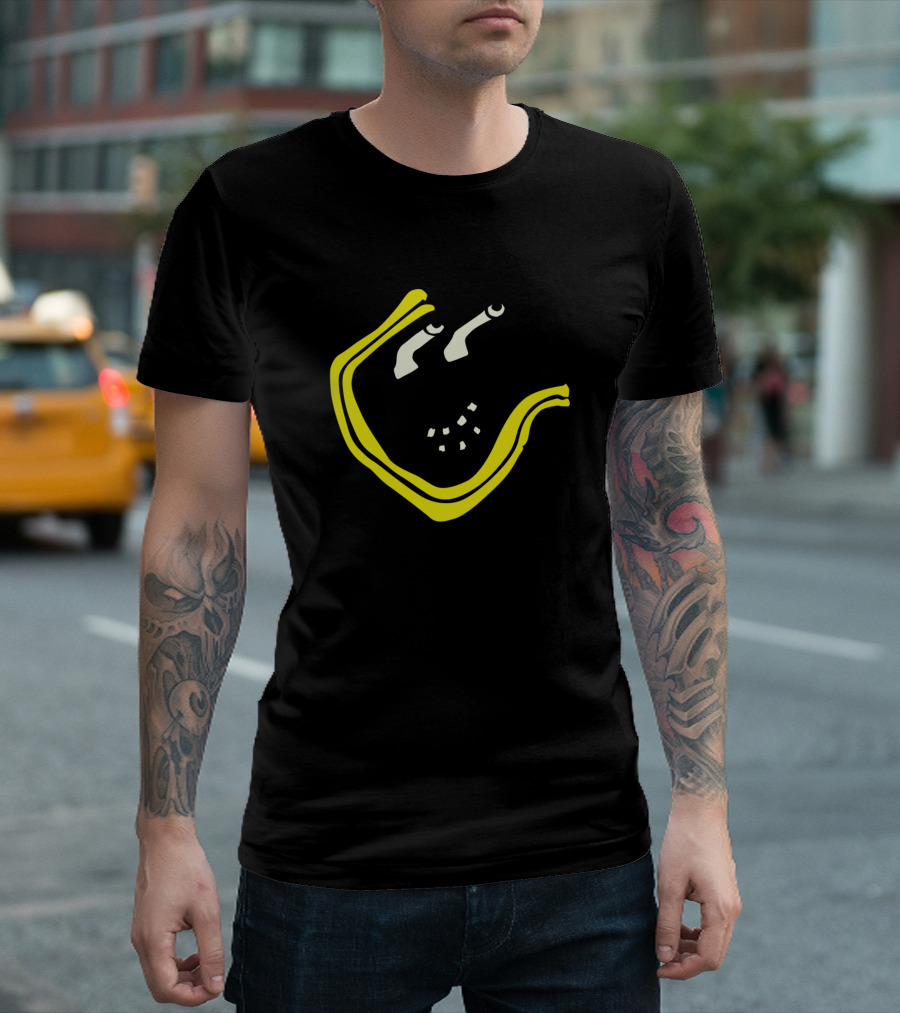 Crazy Look Abstract Smiley Face Duo Eyed Yellow T-Shirt