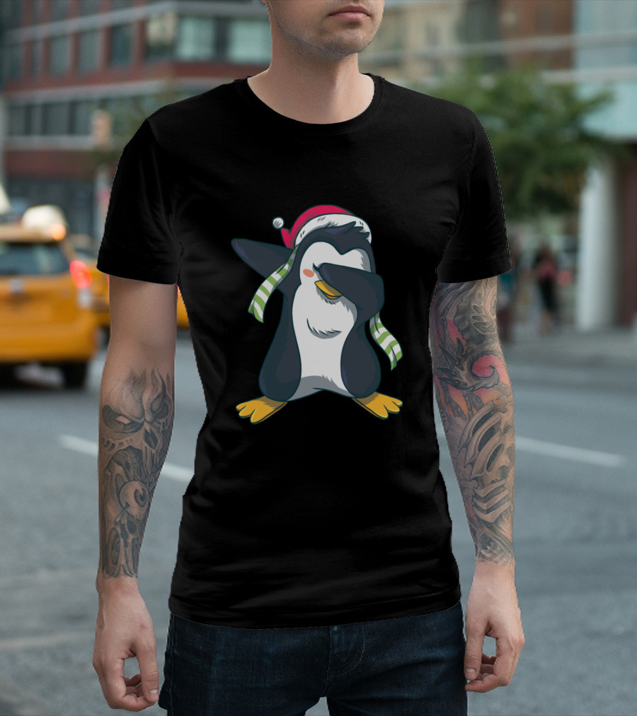 Dabbing Penguin with Santa Hat and Scarf T-Shirt