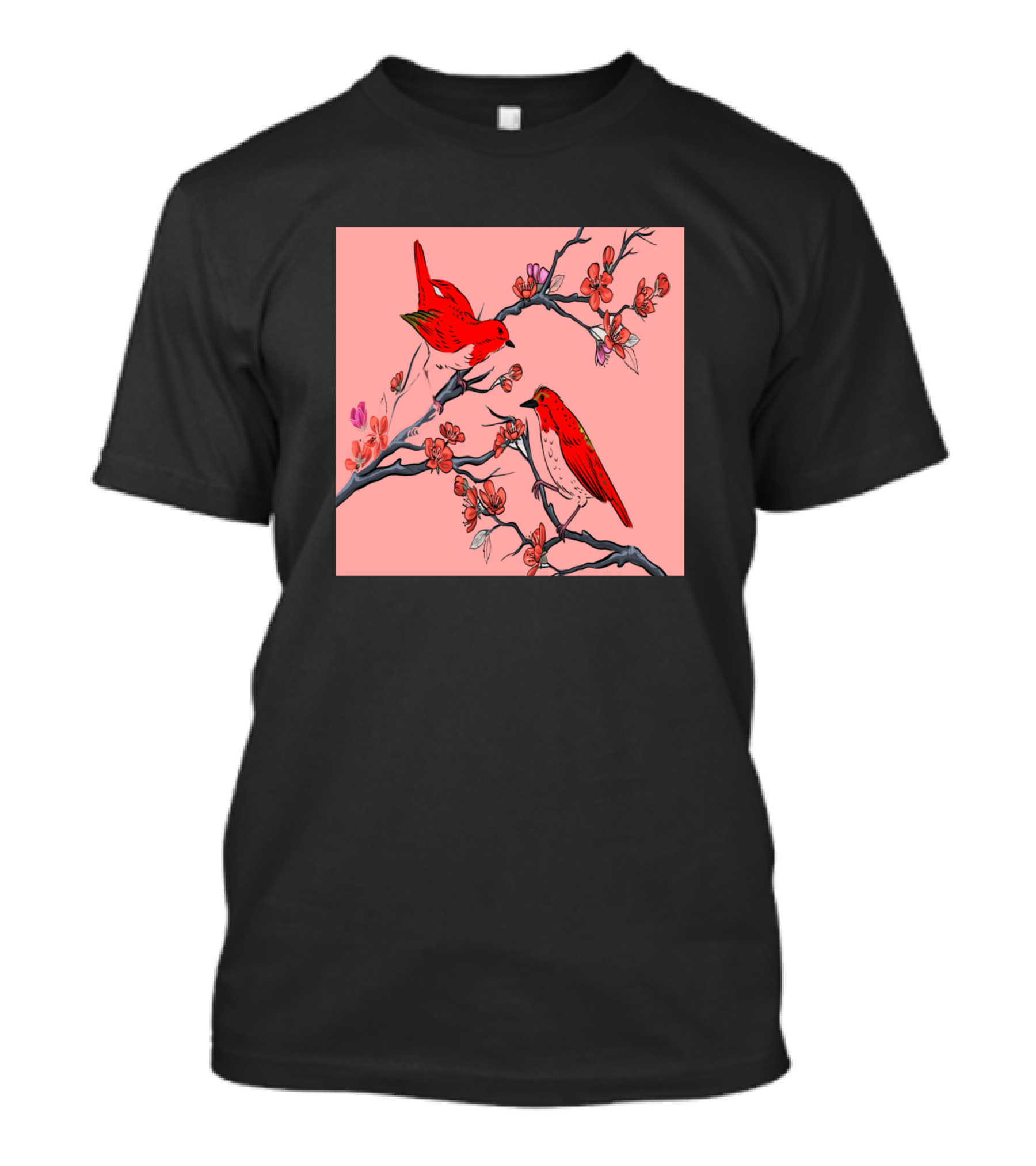 Asian Chinese Flower Pattern With Red Birds T-Shirt