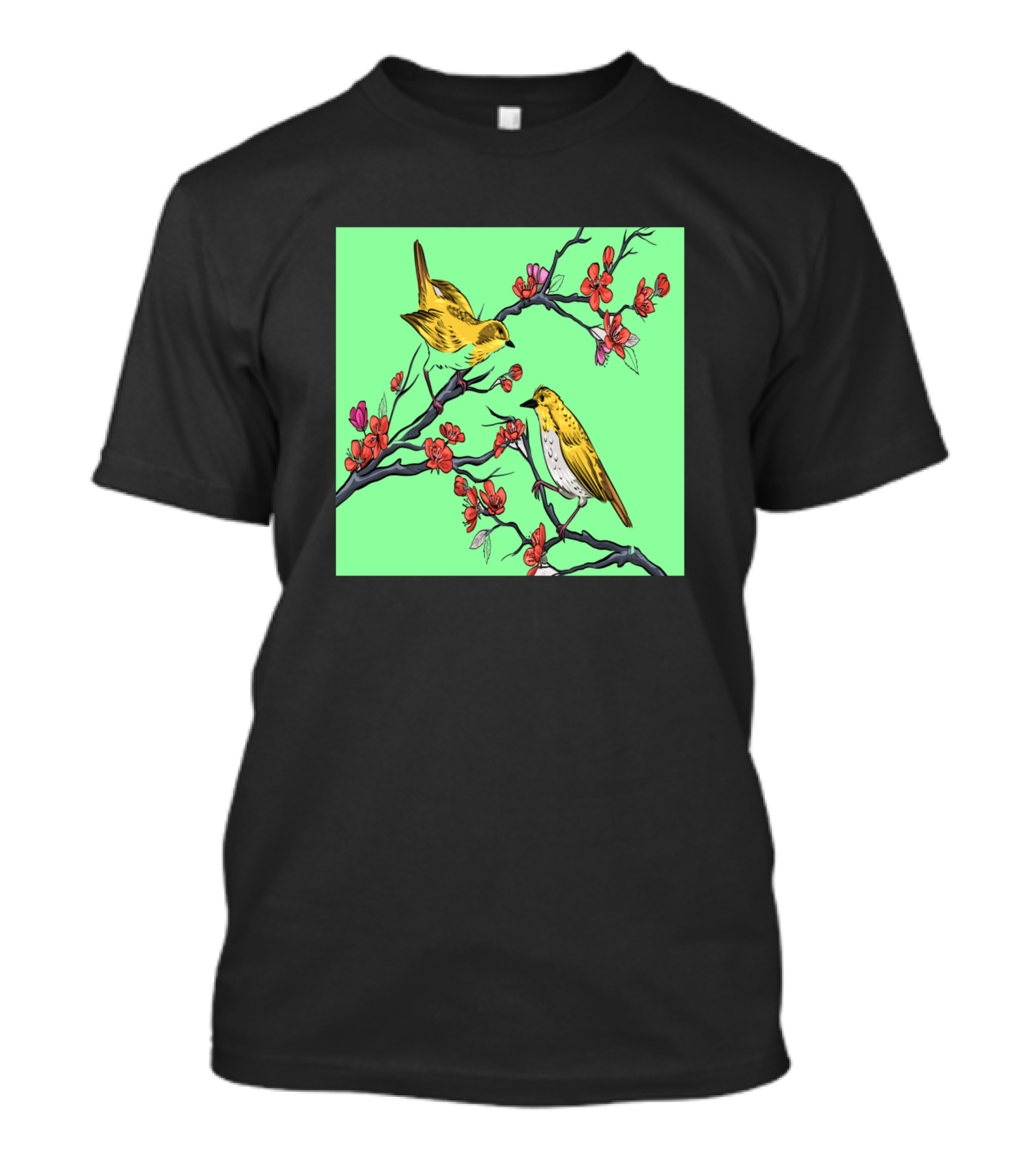 Flowers Botanical Branches Asian Birds T-Shirt