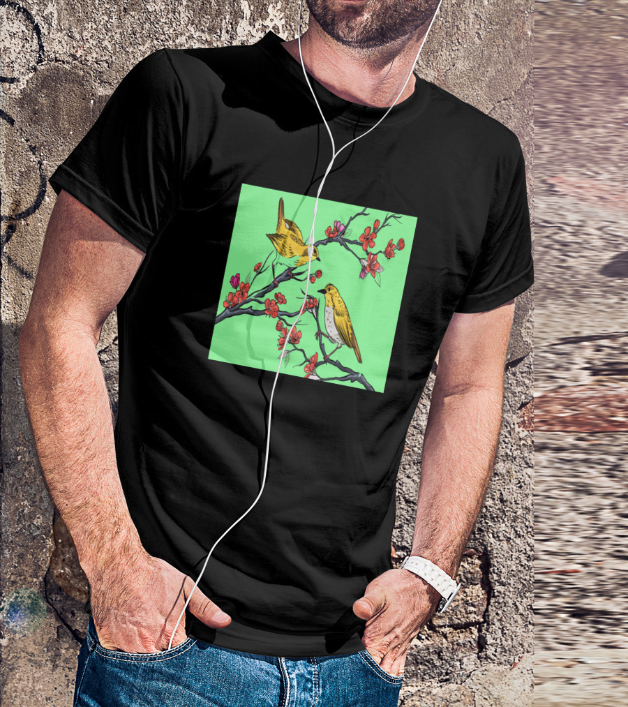 Flowers Botanical Branches Asian Birds T-Shirt