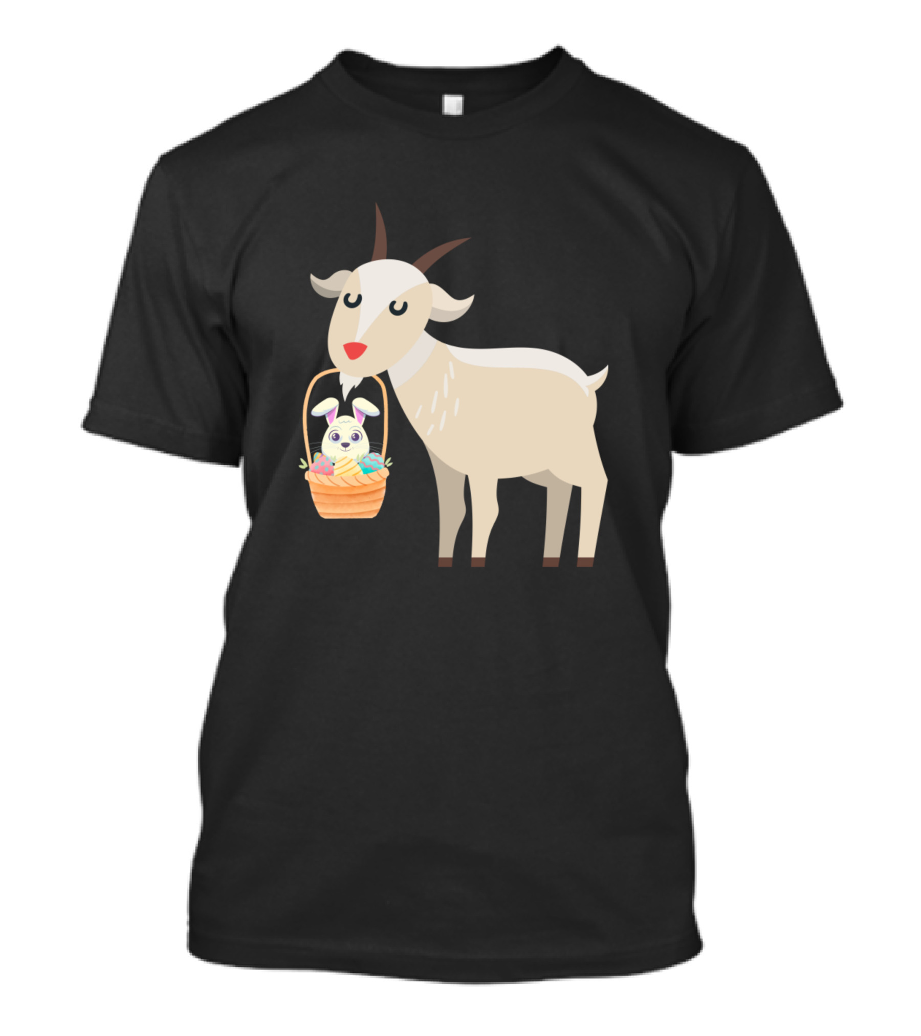 Funny Easter Goat With Bunny Ears And Eggs Basket Animal T-Shirt