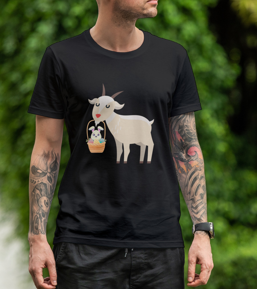 Funny Easter Goat With Bunny Ears And Eggs Basket Animal T-Shirt