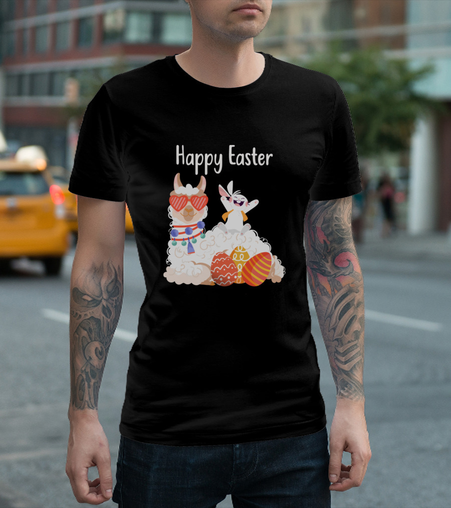 Happy Easter Llama Easter Eggs Bunny Pascha T-Shirt
