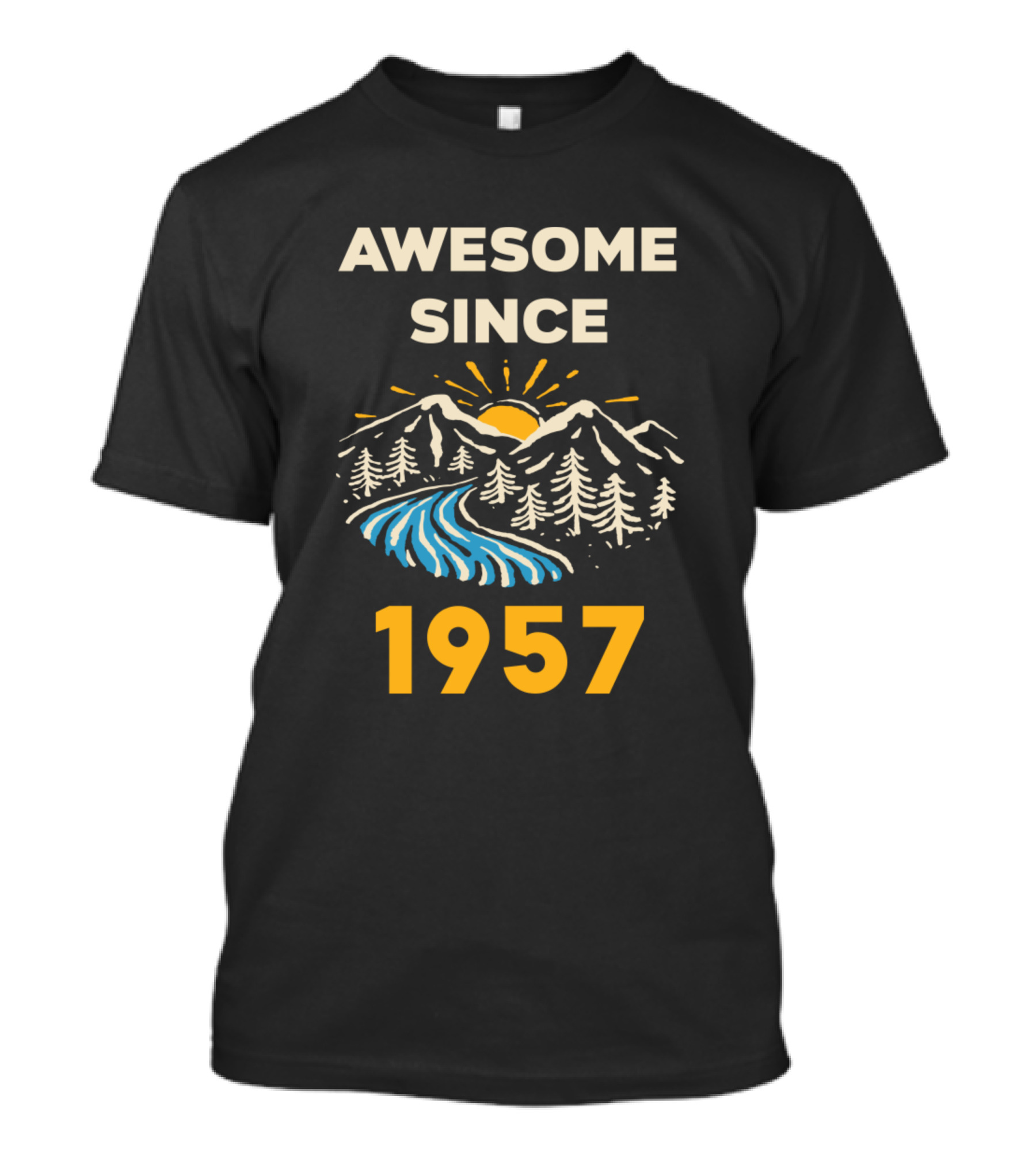 AWESOME SINCE 1957 MOUNTAIN SUNSET RIVER SCENE T-Shirt
