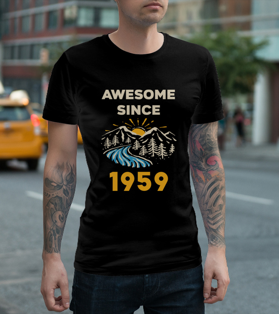 Awesome Since 1959 Mountains River Sunburst T-Shirt