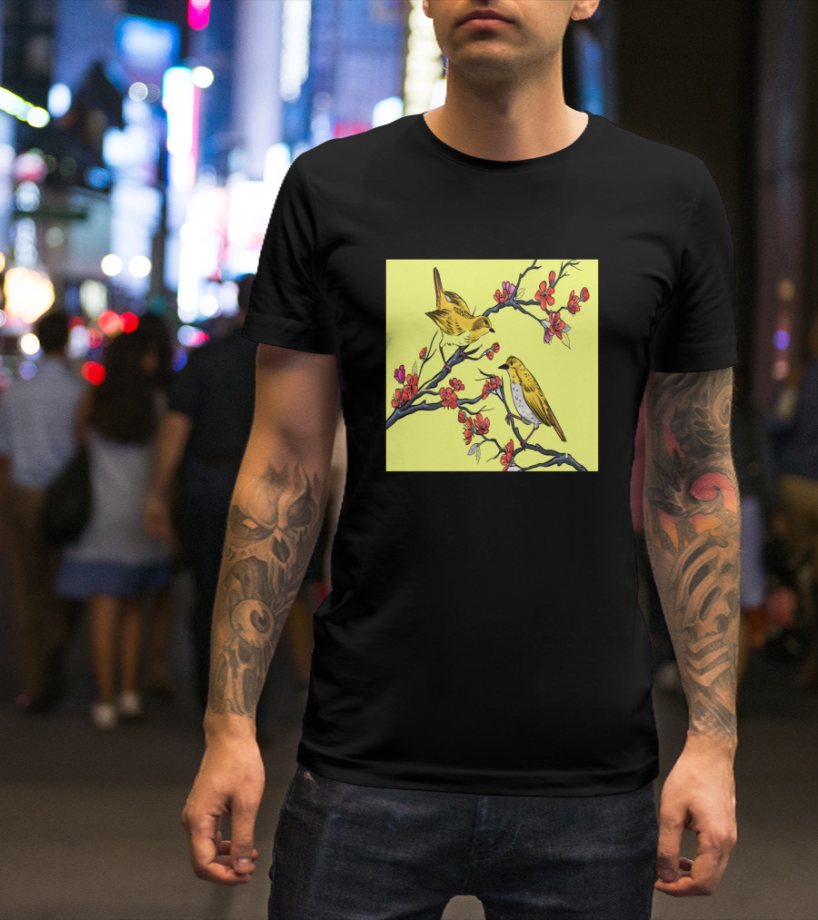 Mom Yellow Birds On Cherry Blossom Branches T-Shirt