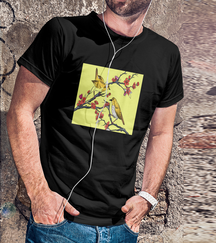 Mom Yellow Birds On Cherry Blossom Branches T-Shirt