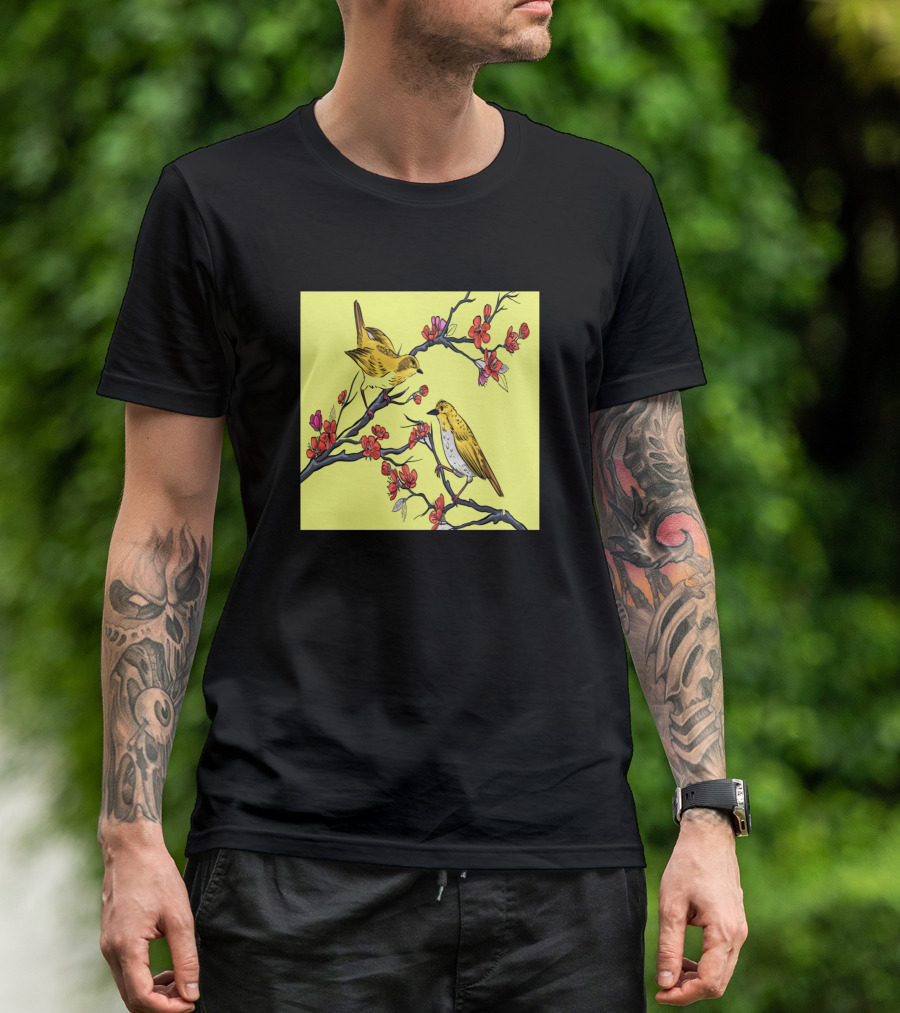 Mom Yellow Birds On Cherry Blossom Branches T-Shirt