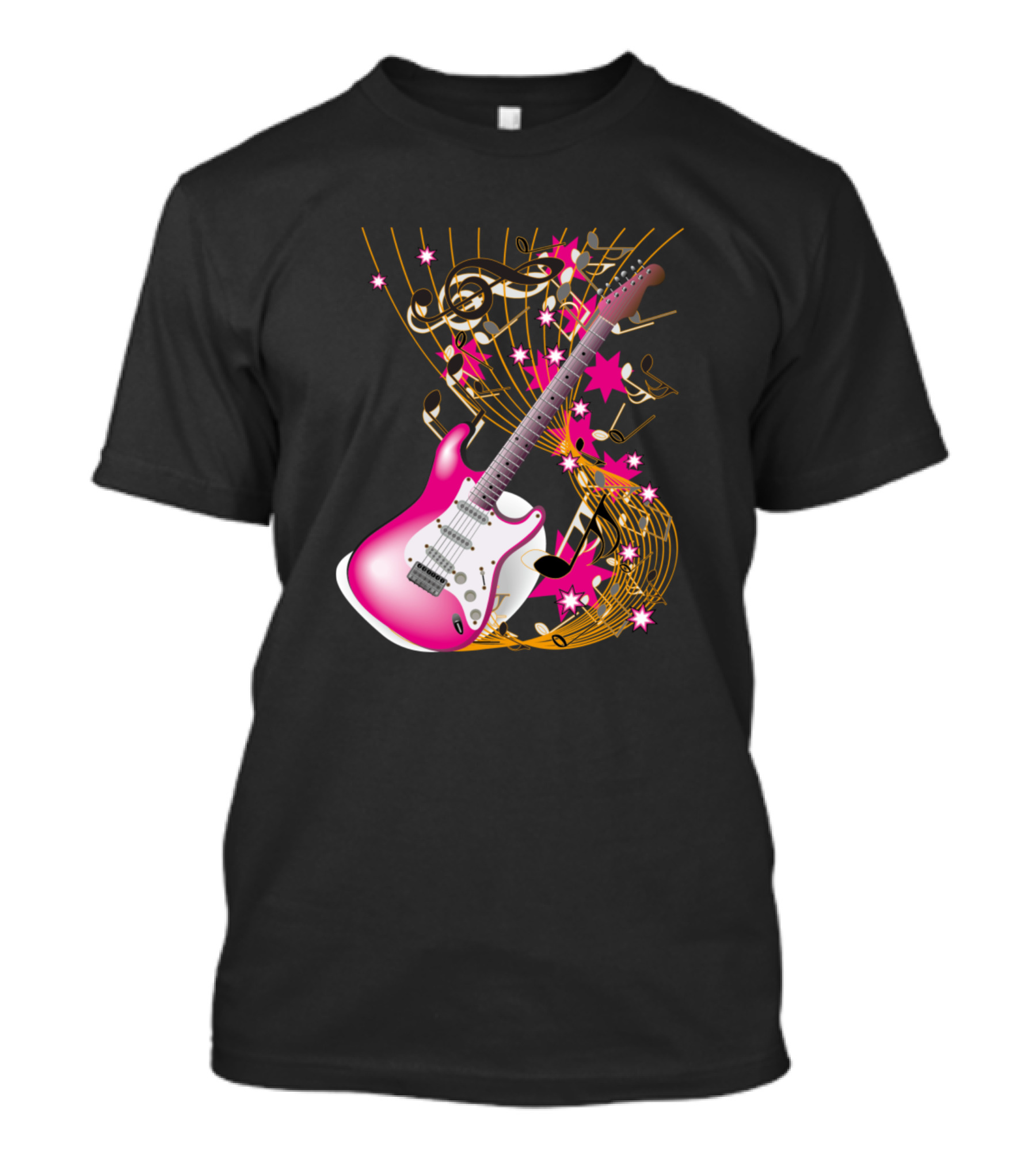 Pink Guitar Musical Notes And Stars T-Shirt