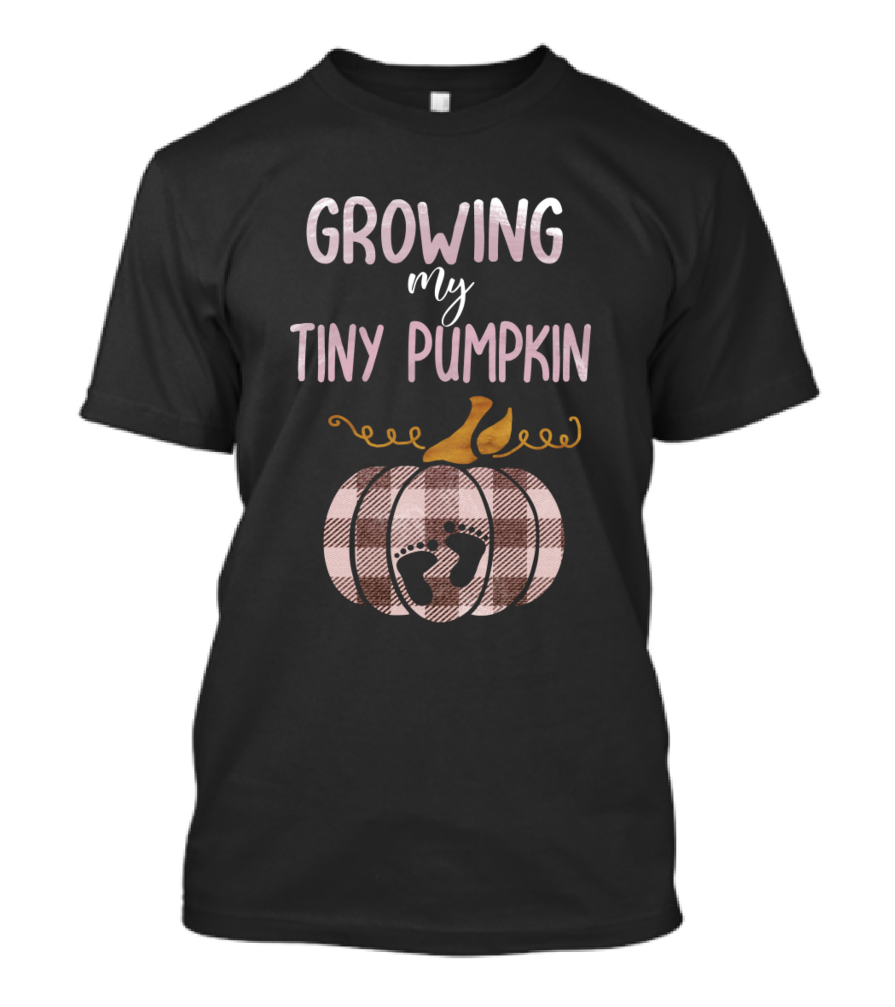 Growing My Tiny Pumpkin Plaid Baby Footprints Fall Pregnancy Announcement T-Shirt