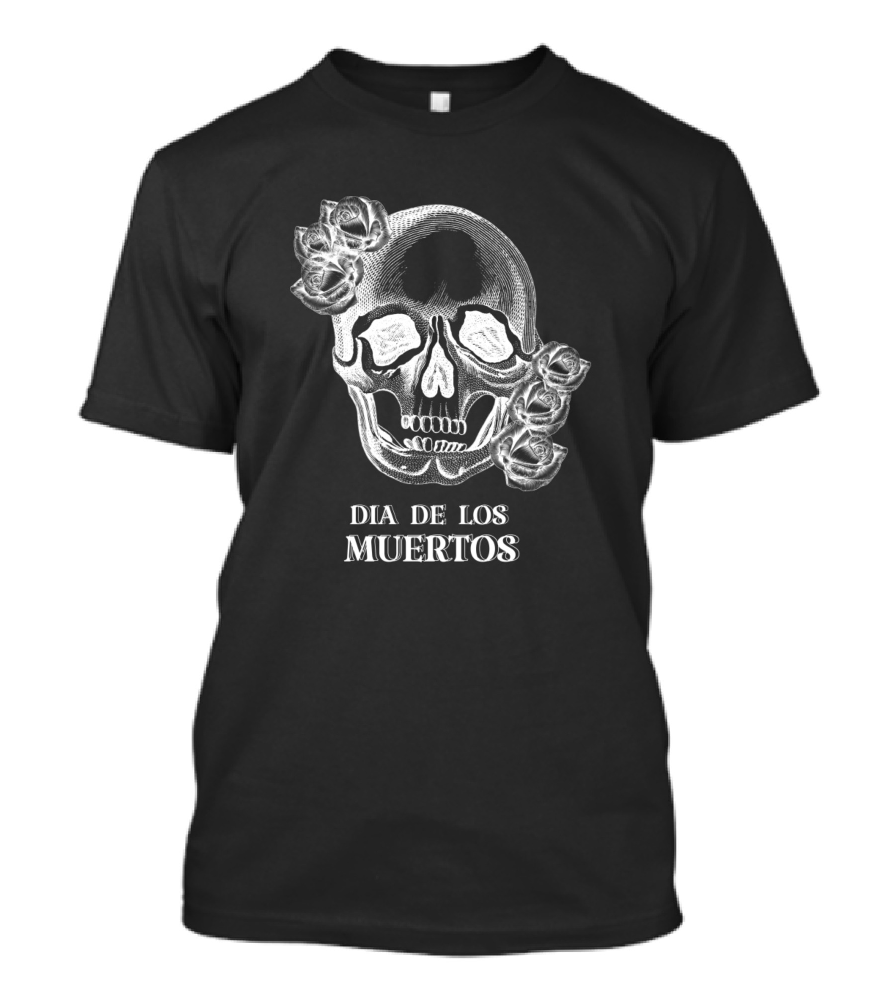 White Skull Dia De Los Muertos With Roses T-Shirt