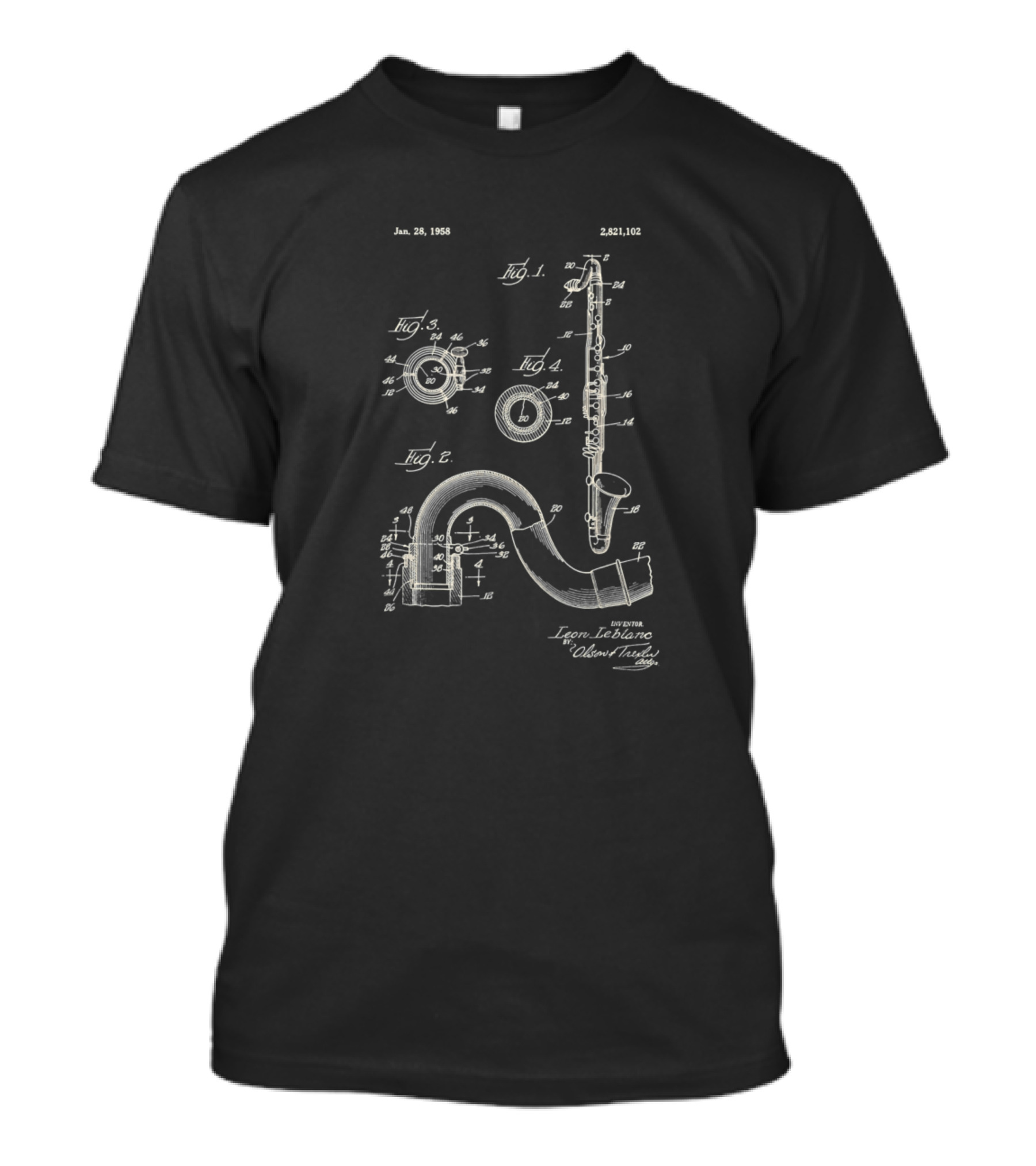 Jan 28 1968 Leon Leblanc Patent Bass Clarinet Drawing 2,821,102 T-Shirt