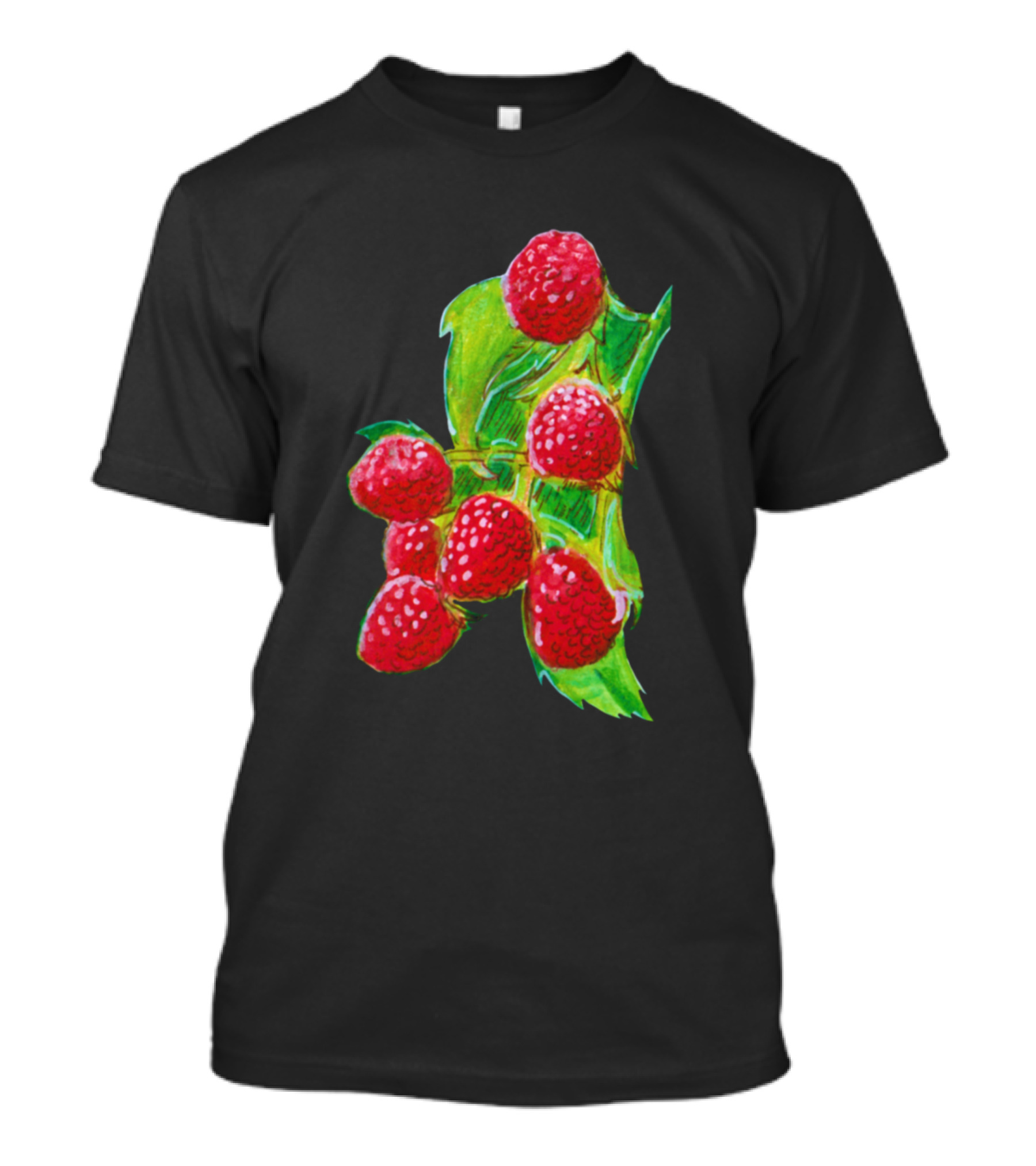 Breast Positivity White Line Art Version Red Raspberries On Green Leaves T-Shirt