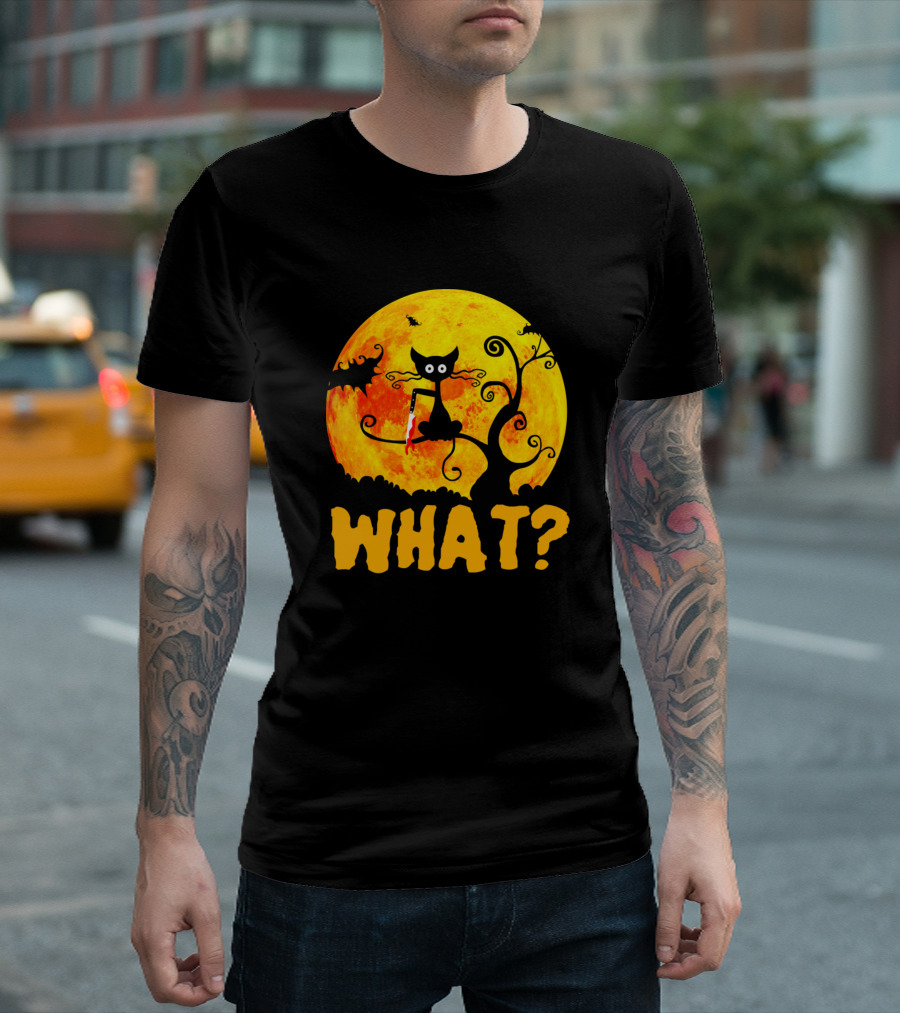 What Funny Cat Kitty With Moon And Bats T-Shirt
