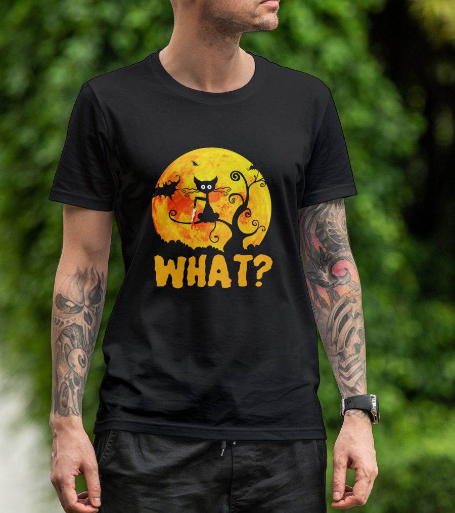 What Funny Cat Kitty With Moon And Bats T-Shirt