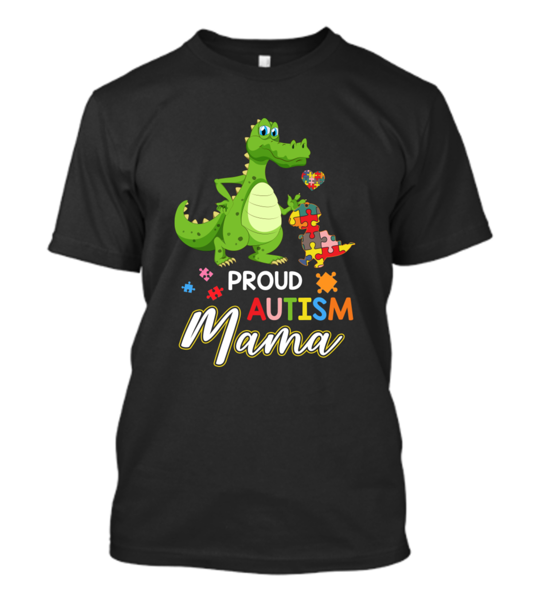 Proud Autism Mama Dinosaur Rex Puzzle Heart T-Shirt