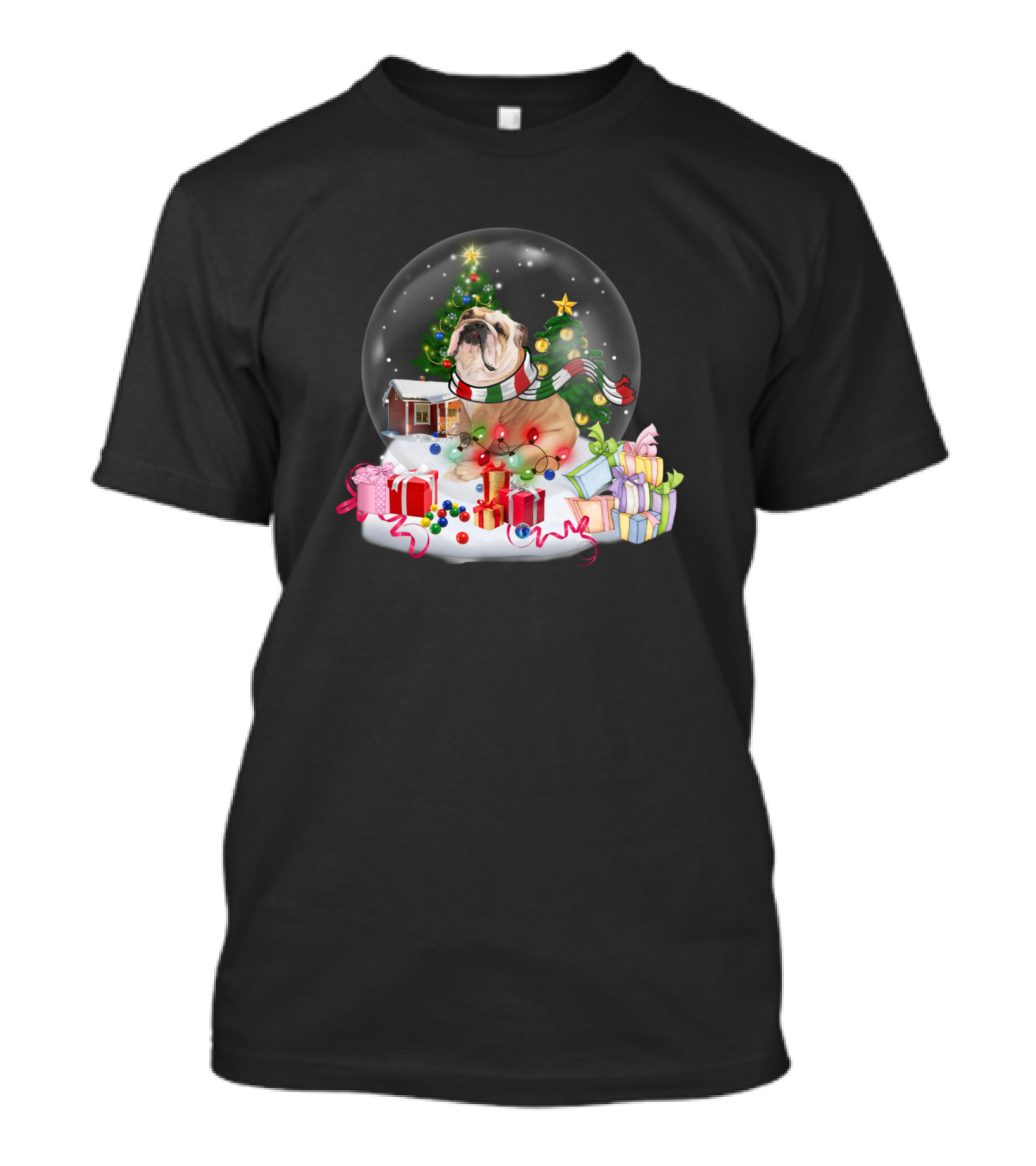 Bulldog In Snow Globe With Christmas Tree Naughty List And I Regret Nothing T-Shirt