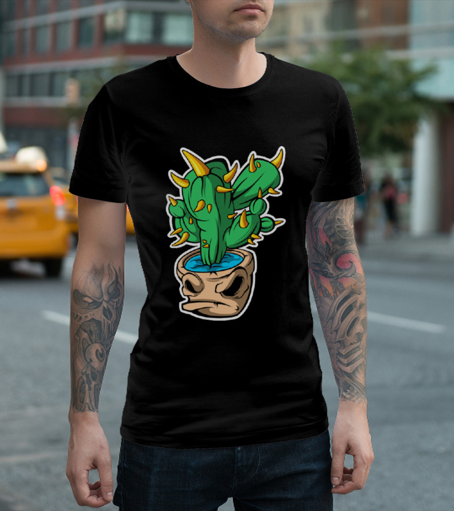Fisherman Life Have Big Catch Skull Face Cactus with Thorns T-Shirt