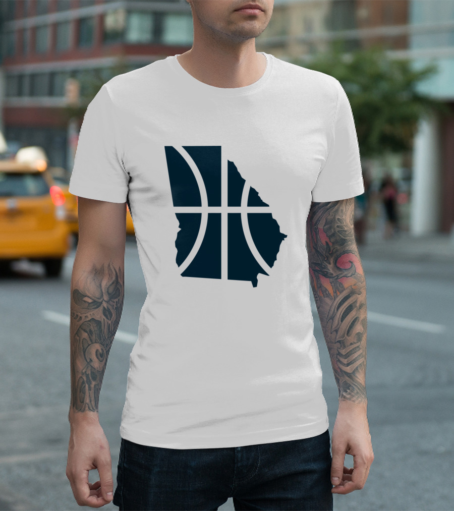 Georgia Tech Basketball State Outline with Basketball T-Shirt