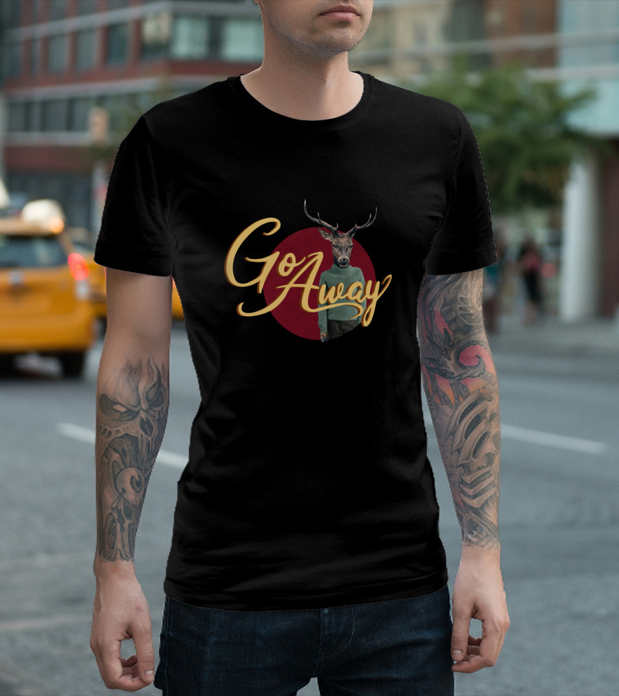Go Away Deer Head Sweater Red Circle Wph Media T-Shirt