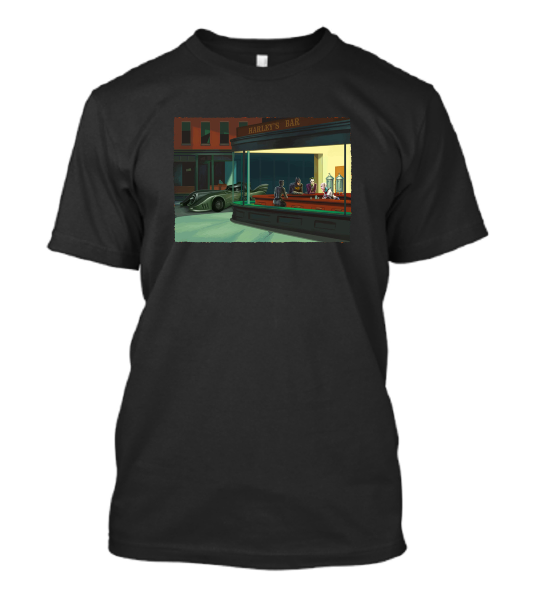 Gothamnights Harley's Bar Retro Superhero Scene T-Shirt