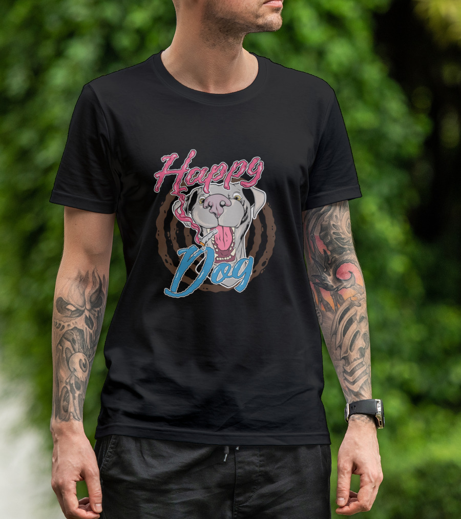 Happy Dog Smoking Cool Fun Concept T-Shirt