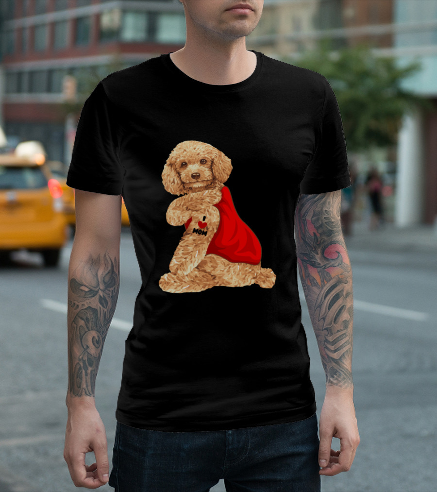 I Love Mom Poodle Dog Tattoo Red Cape T-Shirt