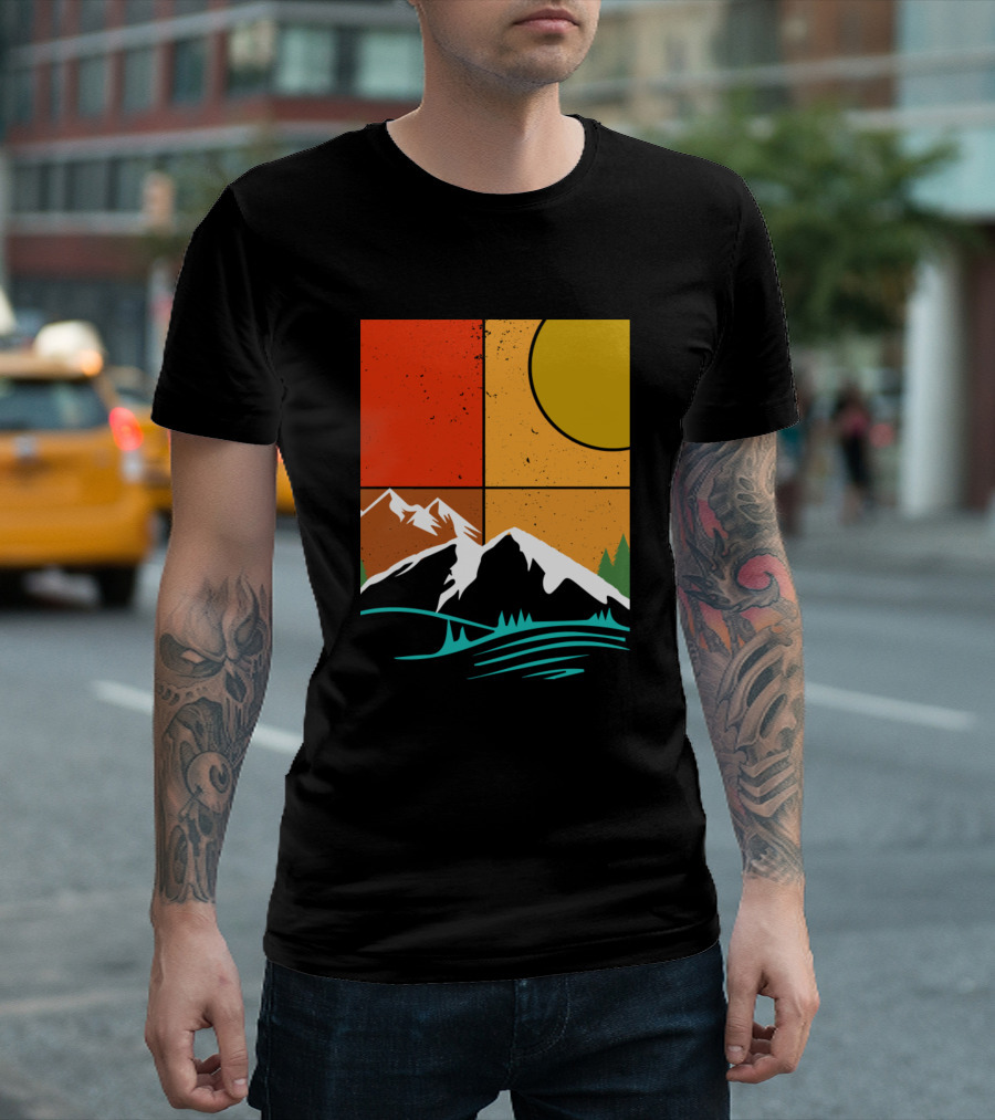 Lover Of Nature Mountain Sunset Panels T-Shirt