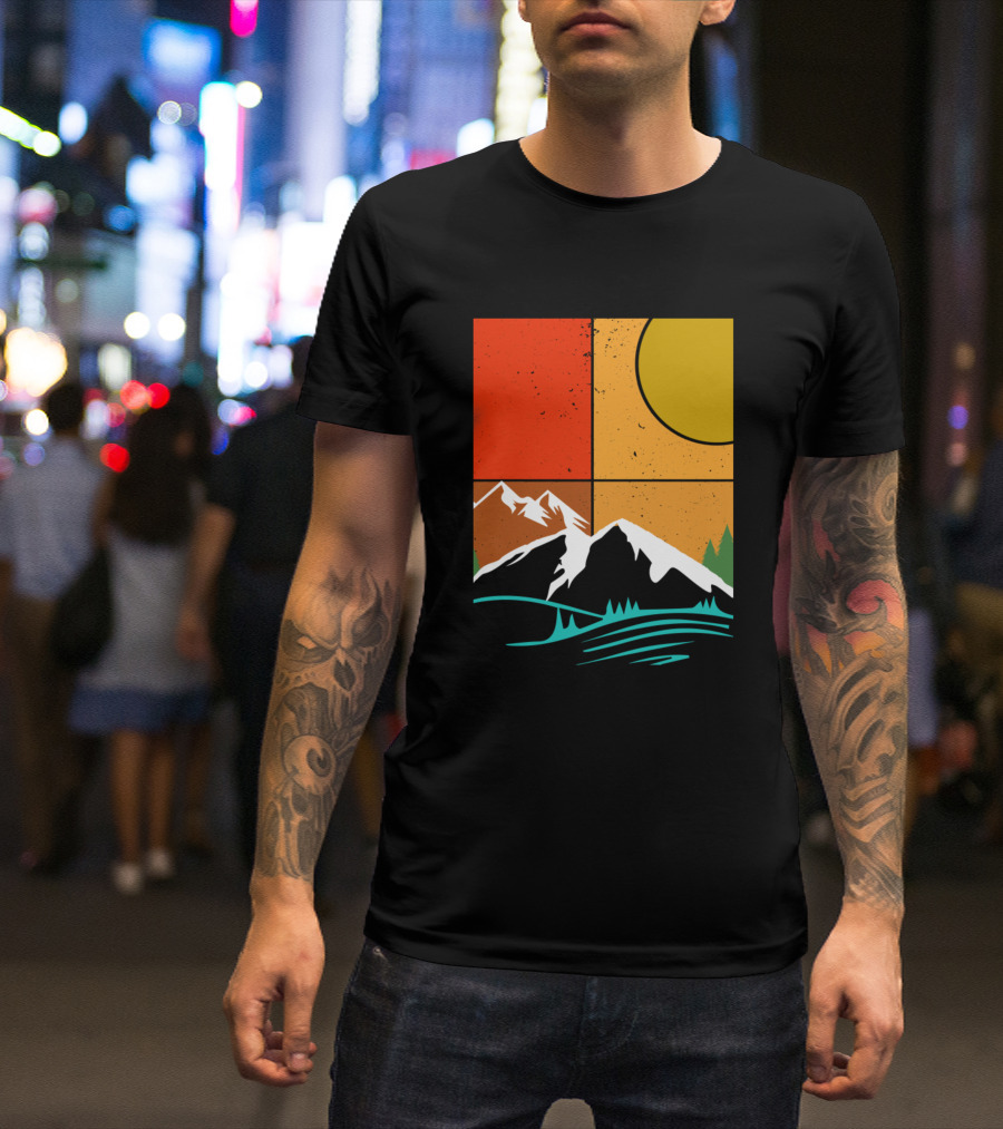 Lover Of Nature Mountain Sunset Panels T-Shirt