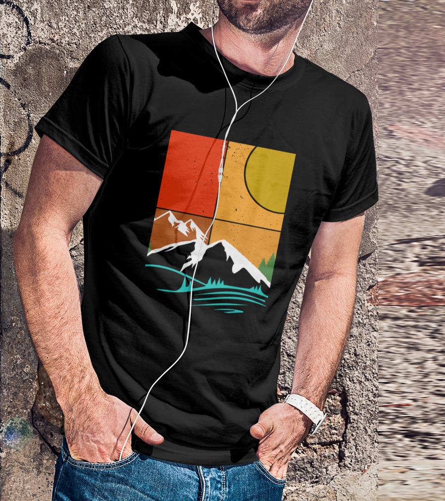 Lover Of Nature Mountain Sunset Panels T-Shirt
