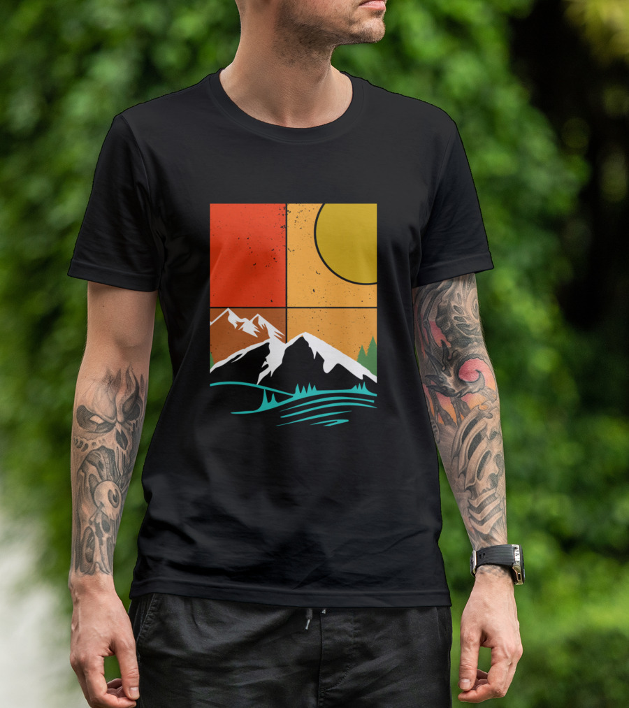 Lover Of Nature Mountain Sunset Panels T-Shirt