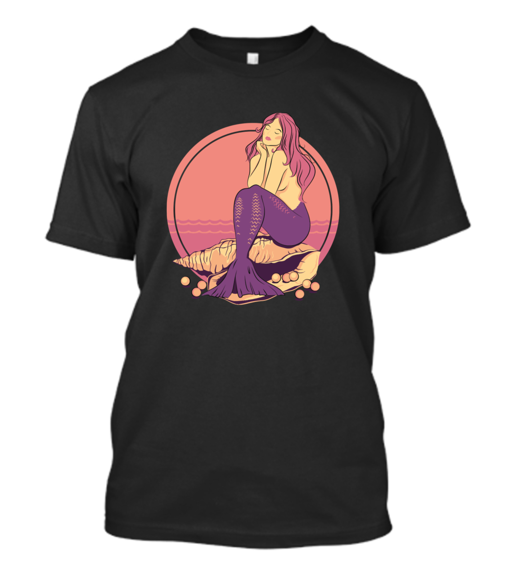 Mermaid Sitting On A Seashell In Sunset Colors T-Shirt