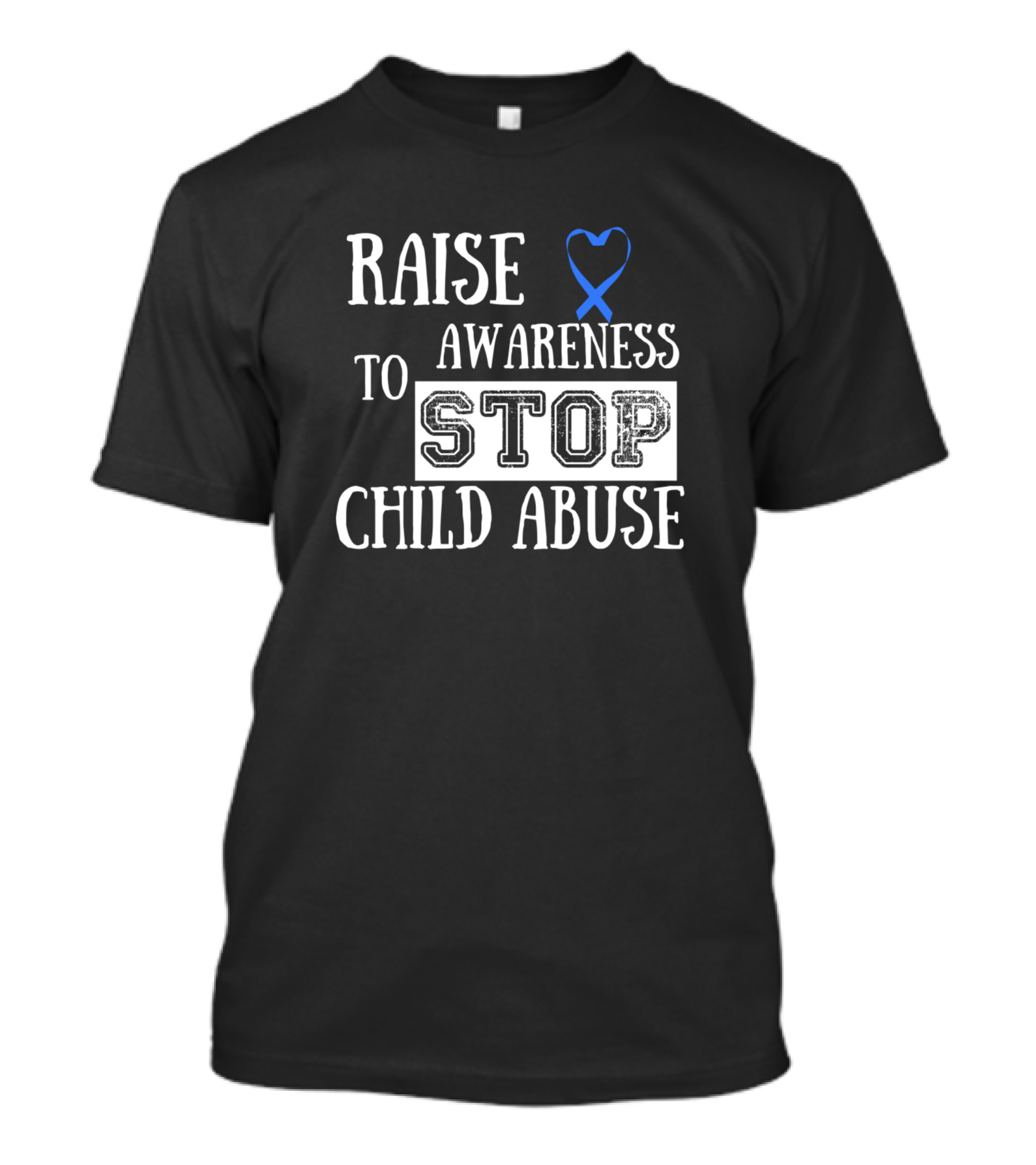 Raise Awareness To Stop Child Abuse Blue Ribbon Heart T-Shirt