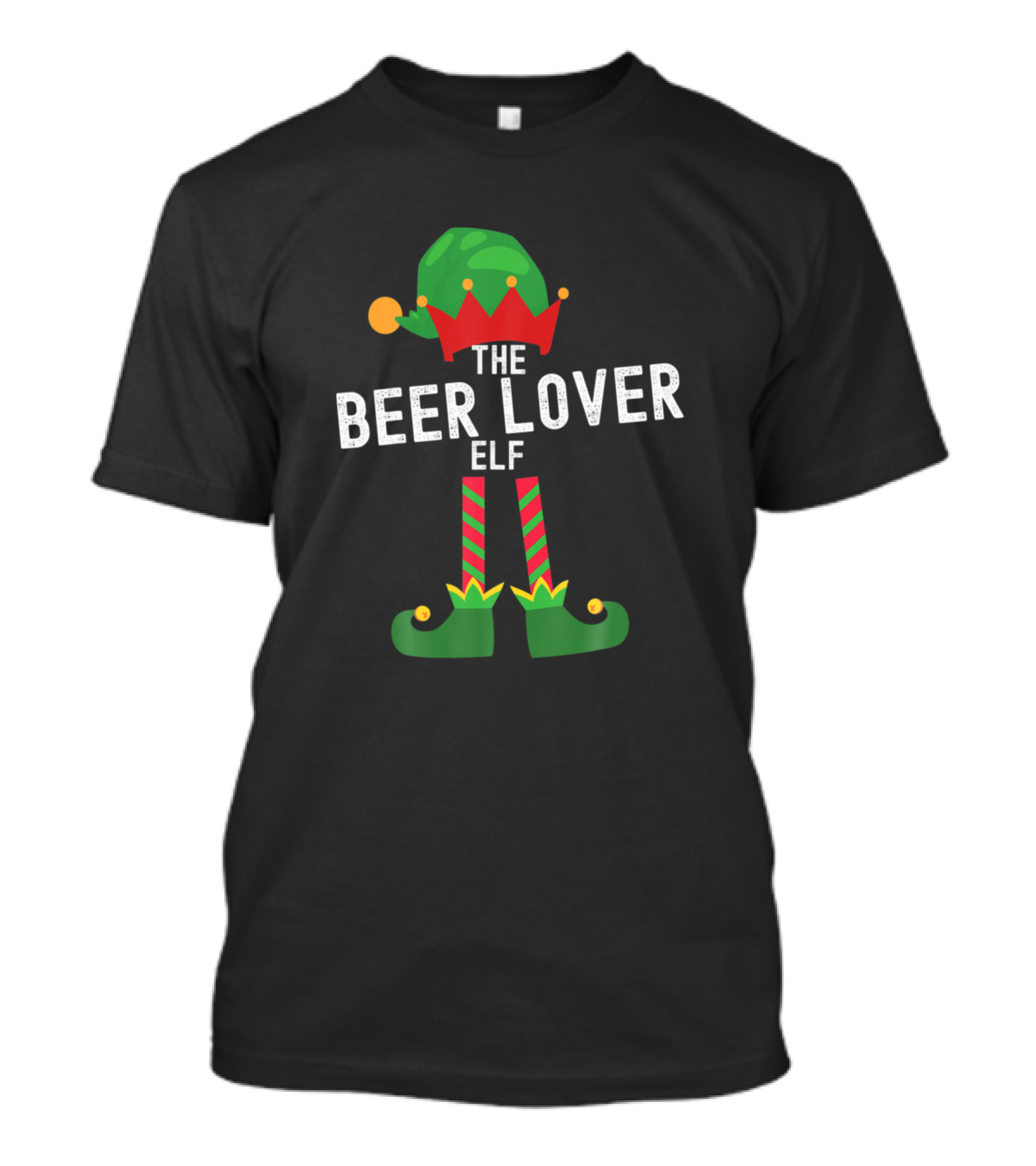 The Beer Lover Elf Matching Family Christmas Party Green Hat And Striped Socks T-Shirt