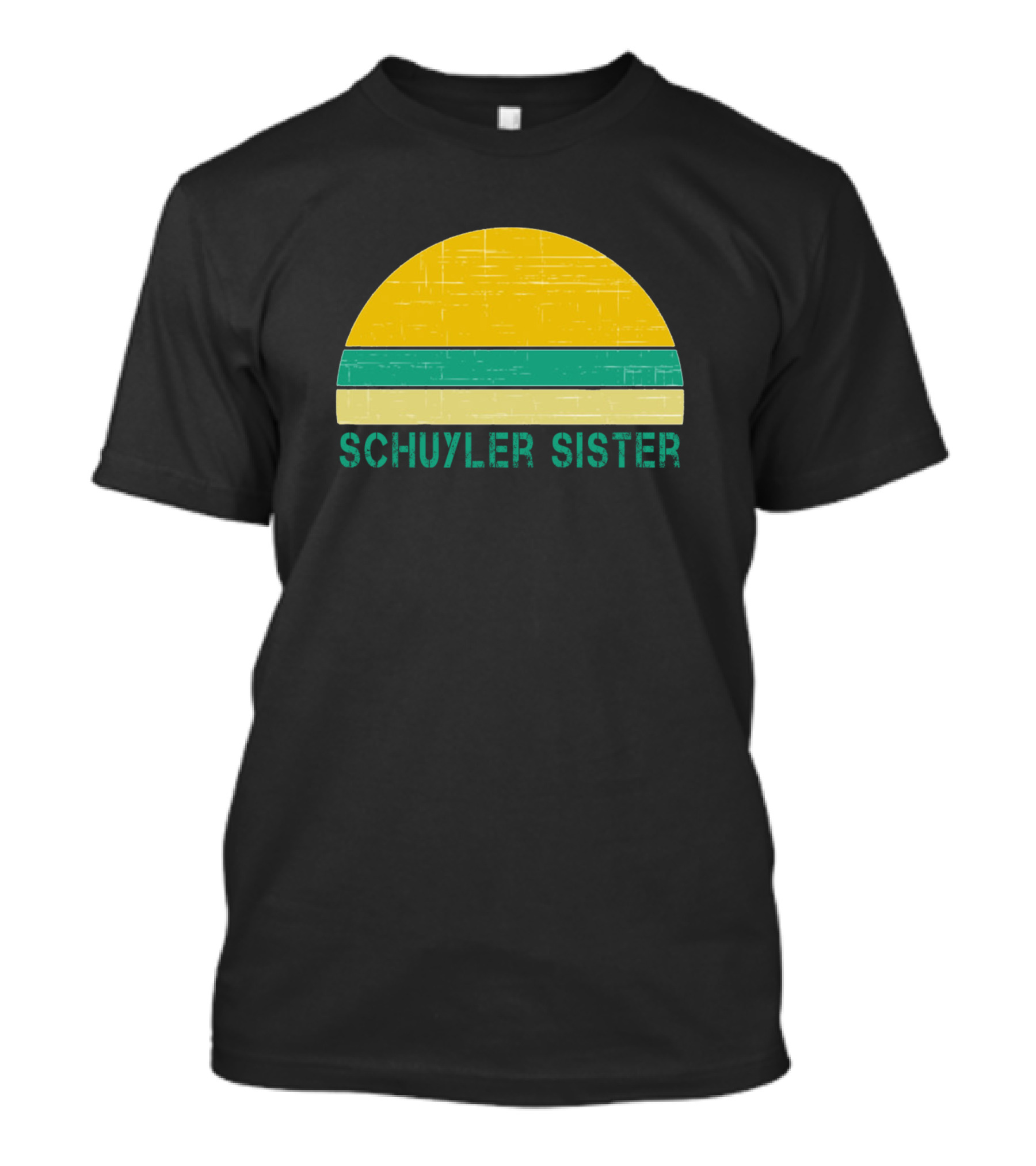 Schuyler Sister Retro Vintage Style Yellow And Green Stripes T-Shirt