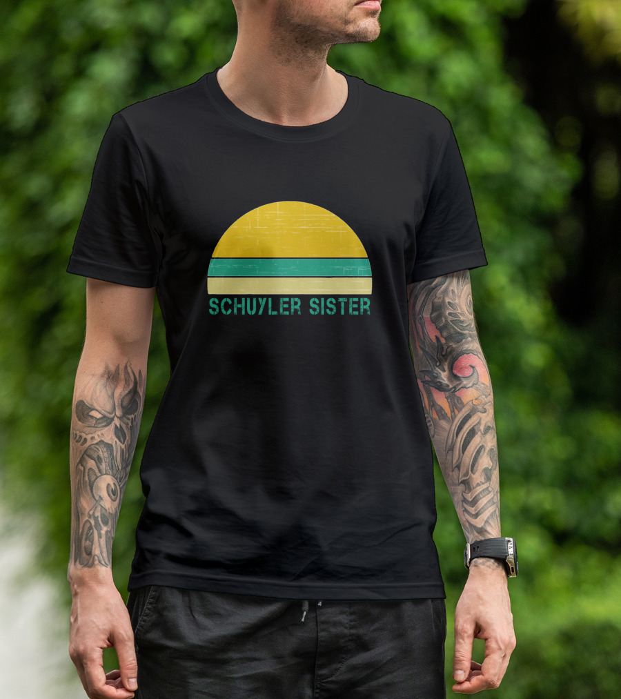 Schuyler Sister Retro Vintage Style Yellow And Green Stripes T-Shirt