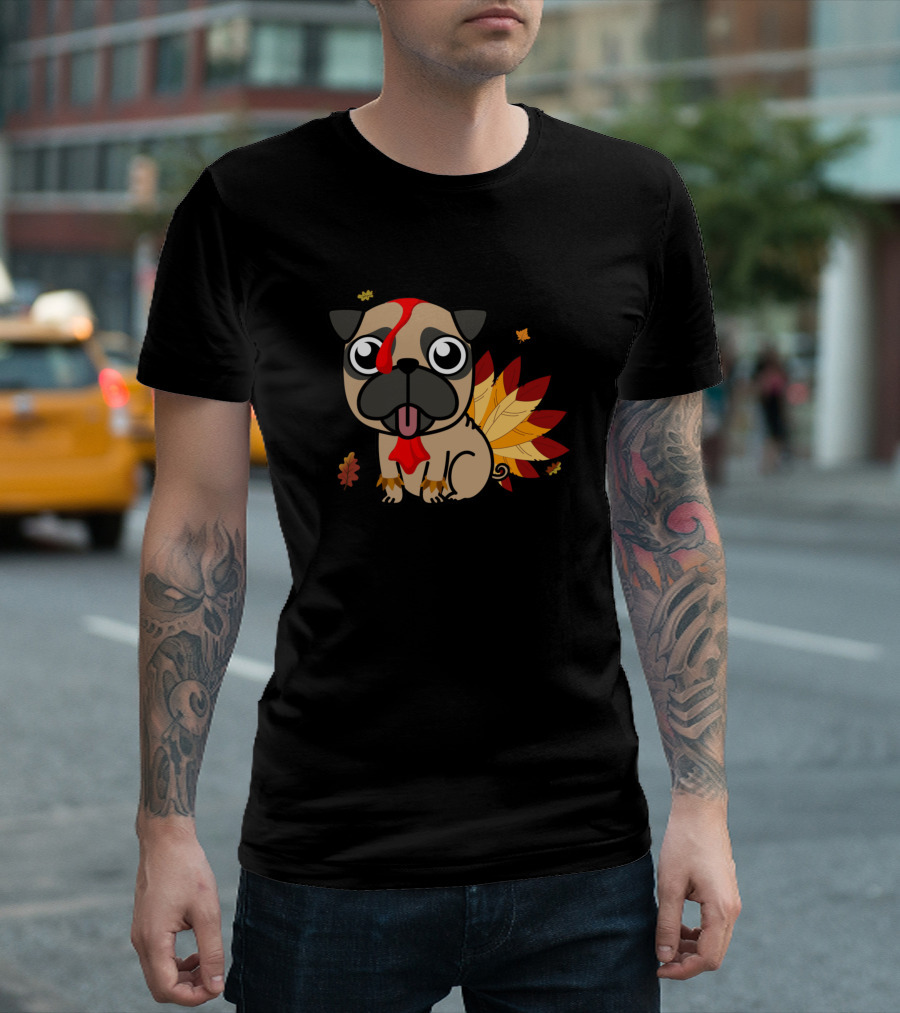 Turkey Pug Leaf Feathers Leaves Fall T-Shirt