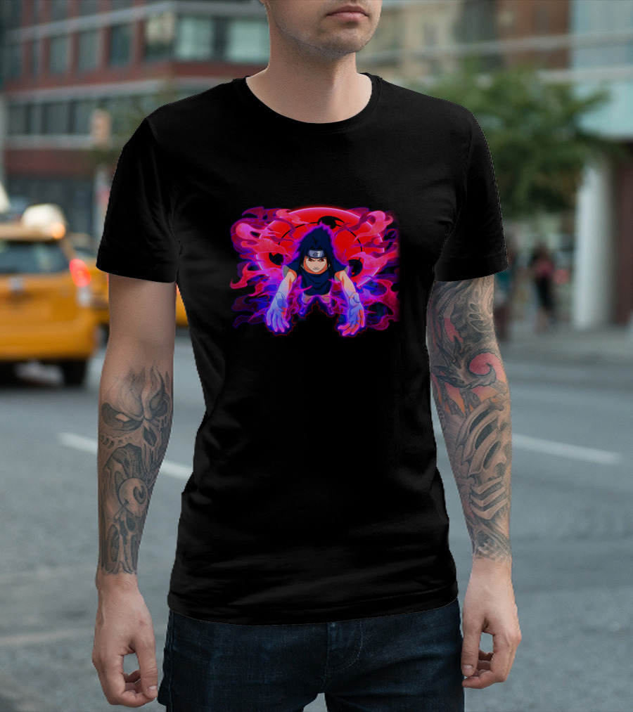 Uchiha Sasuke Sharingan Cursed Mark Jutsu Flame Aura T-Shirt