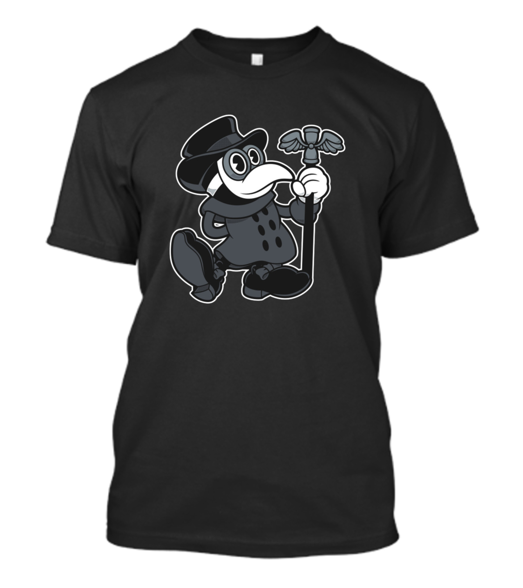 Vintage Cartoon Plague Doctor Creepy Cute Spooky Character With Staff T-Shirt