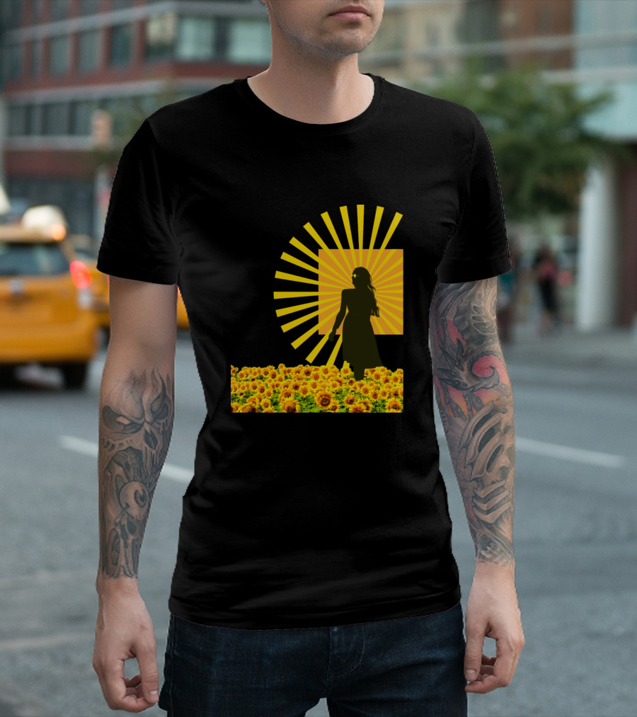 A Wild And Free She Sunflowers Silhouette Sunburst T-Shirt