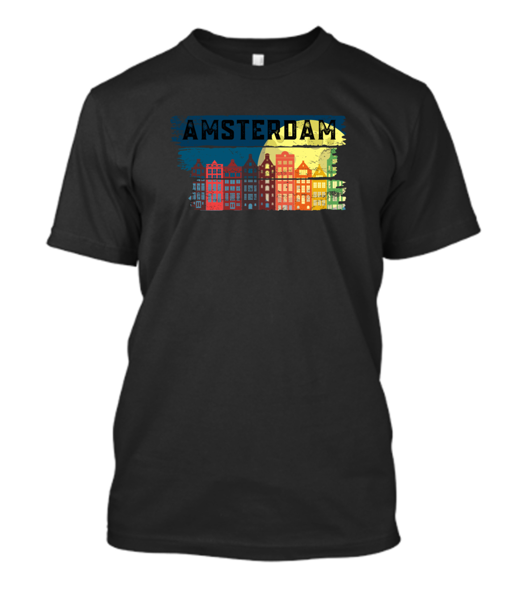 Amsterdam City Skyline Vintage Moon Glow Night Sky Houses T-Shirt